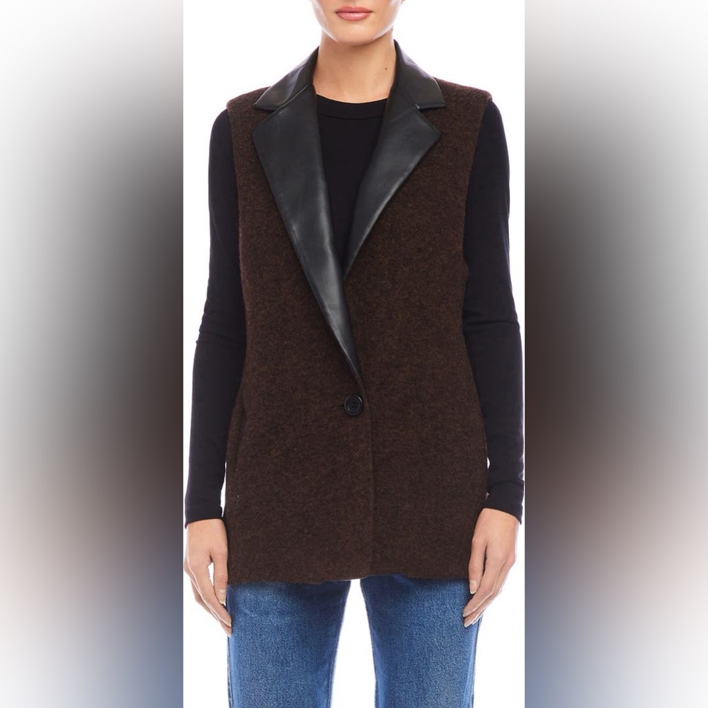 FifteenTwenty Brooklyn Wool Blend Vest Brown and Black Sleeveless sz XS - Picture 2 of 12